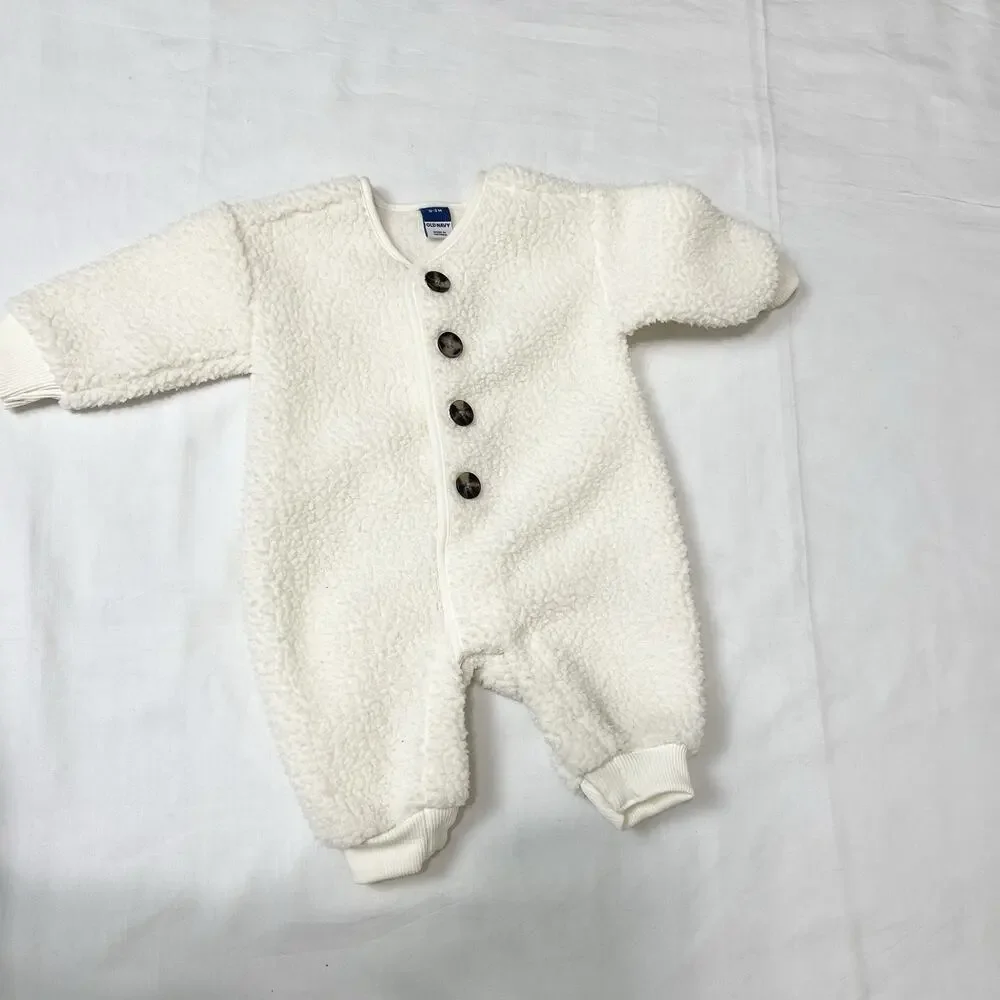 Old Navy Unisex Long-Sleeve Sherpa Button-Front‎ Bodysuit for Baby 0-3m White